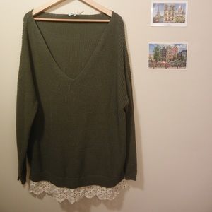 Kimchi Blue Olive Green Sweater with lace layer
